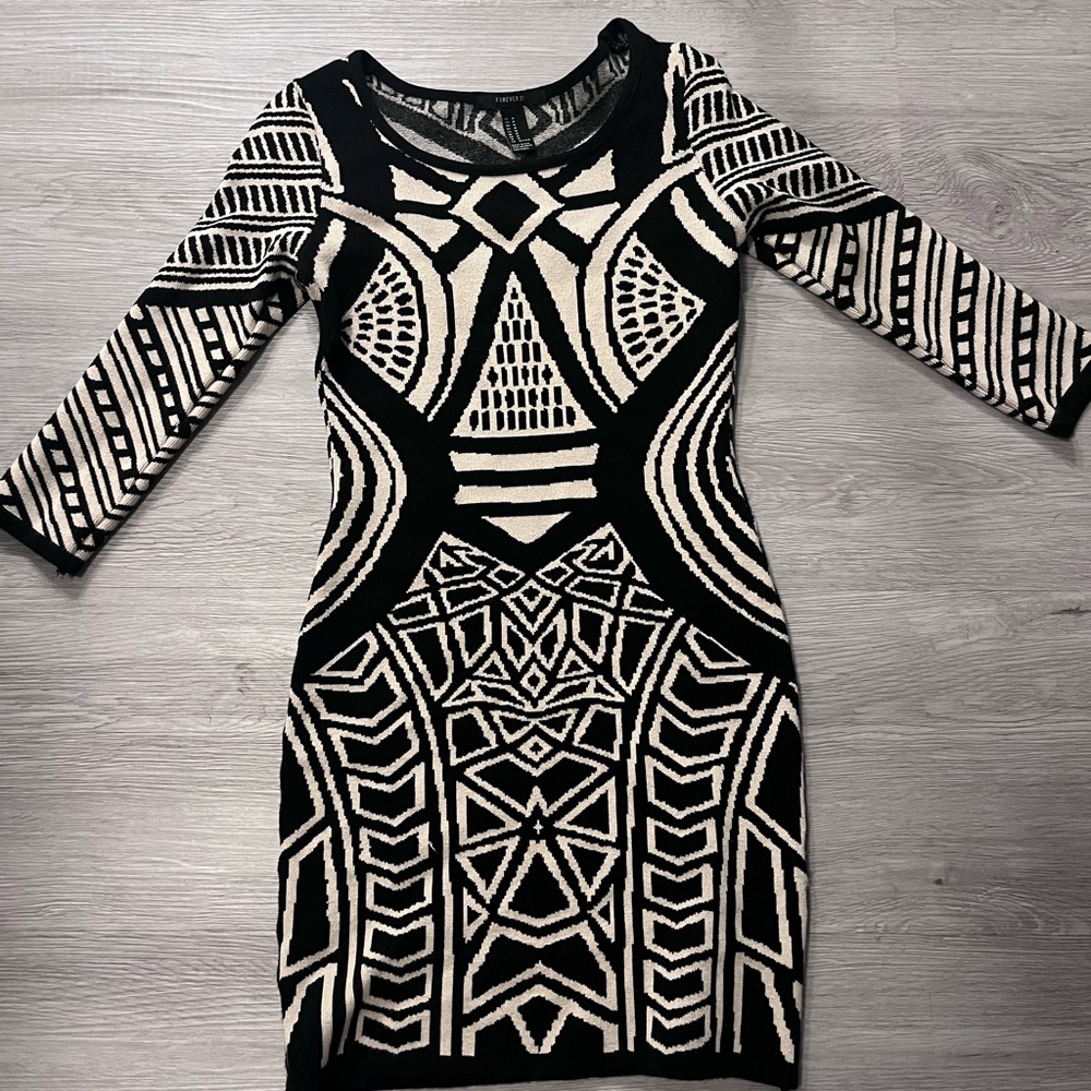 Geometric Black and Cream Dress